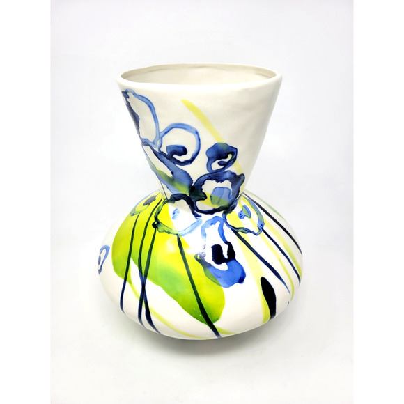 Anthropologie A Sunday Painter Layla Green Blue Abstract Vase 11" Bernice Kelly - Picture 5 of 5